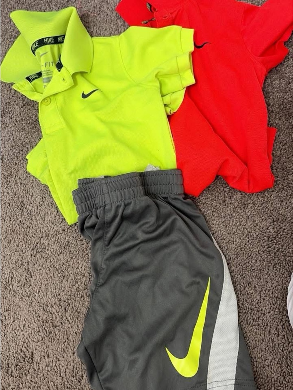 Nike Kids Gray Shorts with Neon Yellow Swoosh with tops bundle